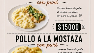 PROMO ALMUERZO DEL DÍA VIERNES EN MOONA ❤️ POLLO AL VERDEO / POLLO A LA MOSTAZA $15000